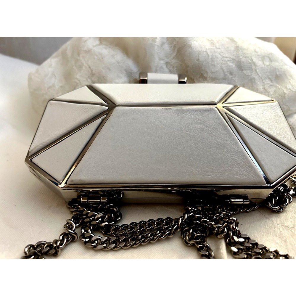 Halston Heritage white hard case geometric bag clutch with chain shoulder strap